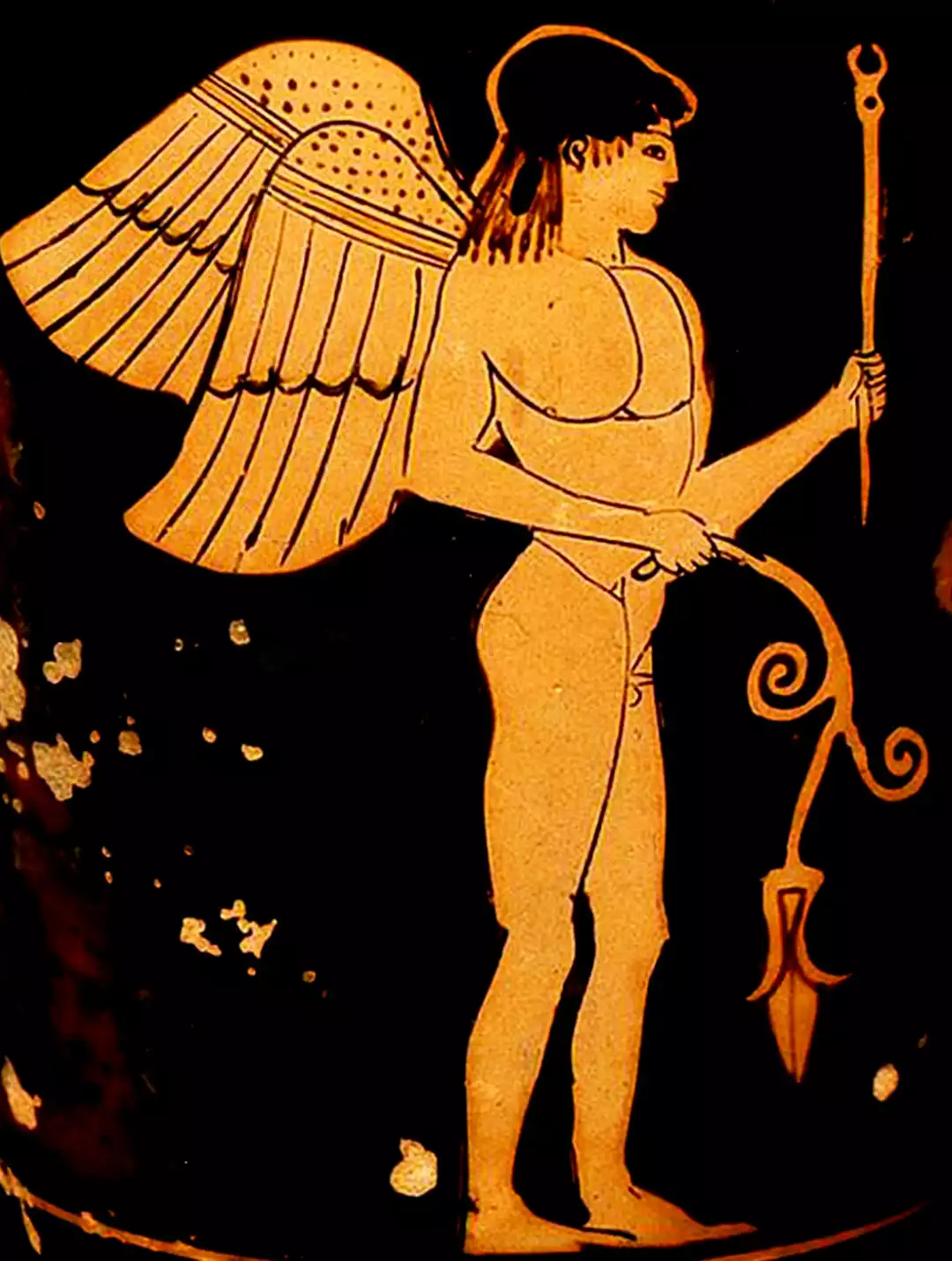 Γέννηση του Έρωτα: Απεικόνισή του με την τυπική του μορφή και τα σύμβολά του πάνω σε αρχαίο ελληνικό αγγείο