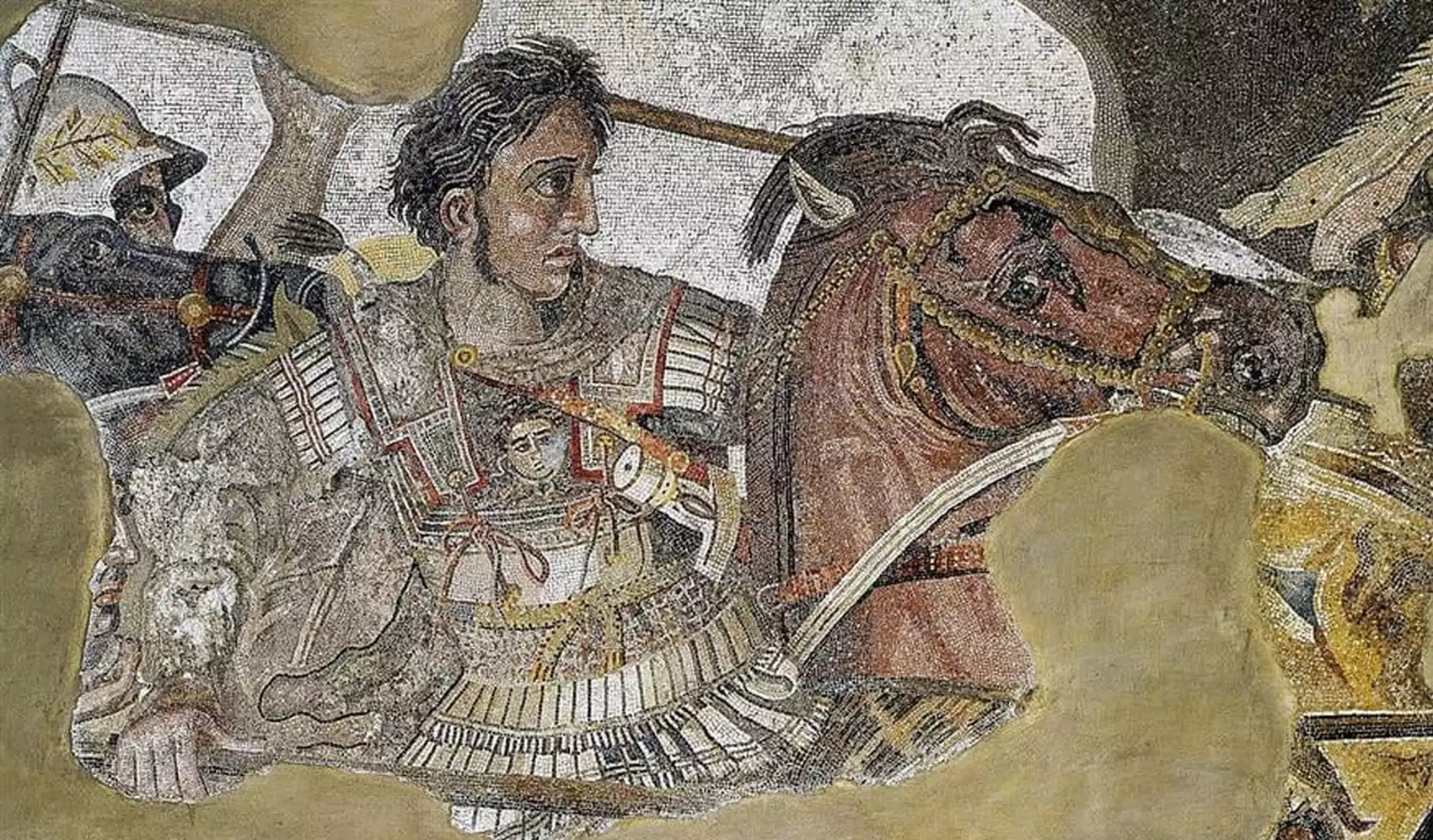 Ο Μέγας Αλέξανδρο σε ψηφιδωτό που τον απεικονίζει στο άλογό του Βουκεφάλα.