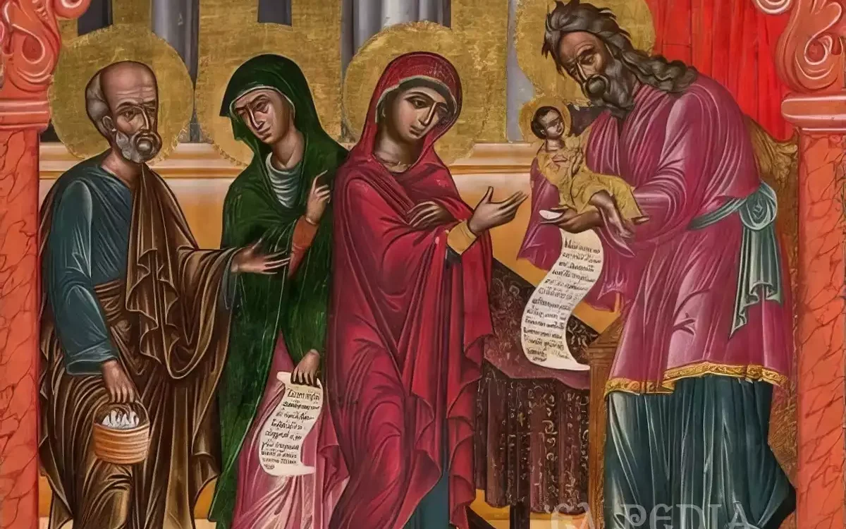 Icono Del Siglo Xviii Que Representa La Presentación Del Señor Con Detalles Arquitectónicos Elaborados Y Figuras Sagradas En Composición Armoniosa