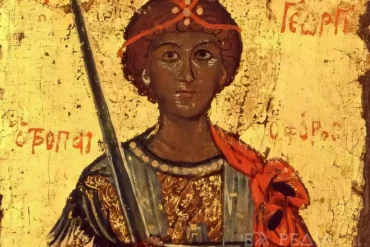 Archangel And Saint George: Byzantine Icon (17Th Century) 21 Sacred Byzantine Diptych Displaying The Archangel And Saint George, Preserved At Mount Athos Monastery