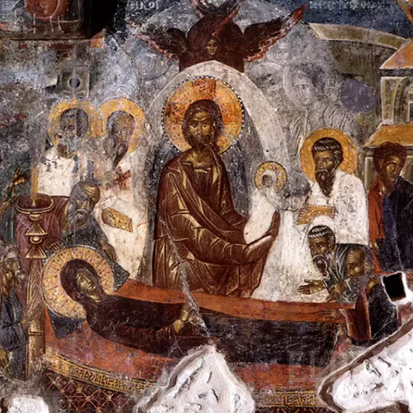Η Τοιχογραφία Της Κοίμησης Της Θεοτόκου Στο Βαλσαμόνερο Της Κρήτης Αποτελεί Εξαιρετικό Δείγμα Βυζαντινής Τέχνης Του 15Ου Αιώνα.