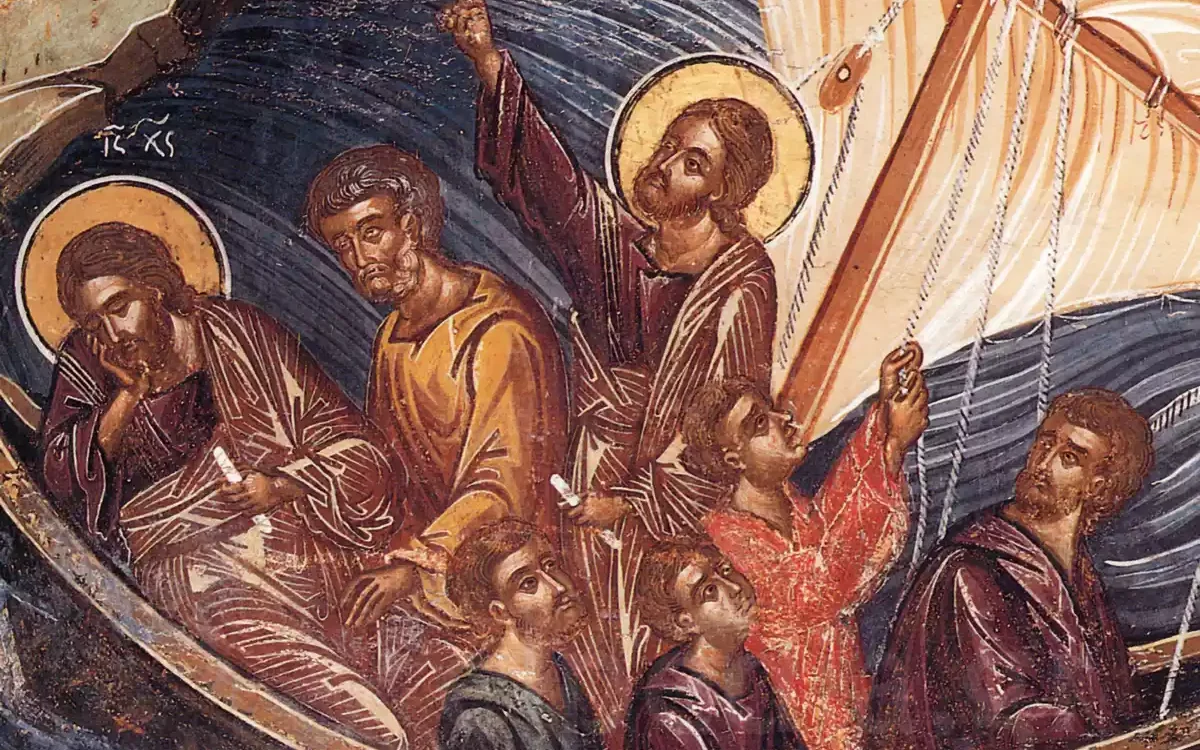 Frescos Donde Cristo Reprende Al Viento Y Al Mar En El Monasterio De Filanthropinón (Siglo Xvi).