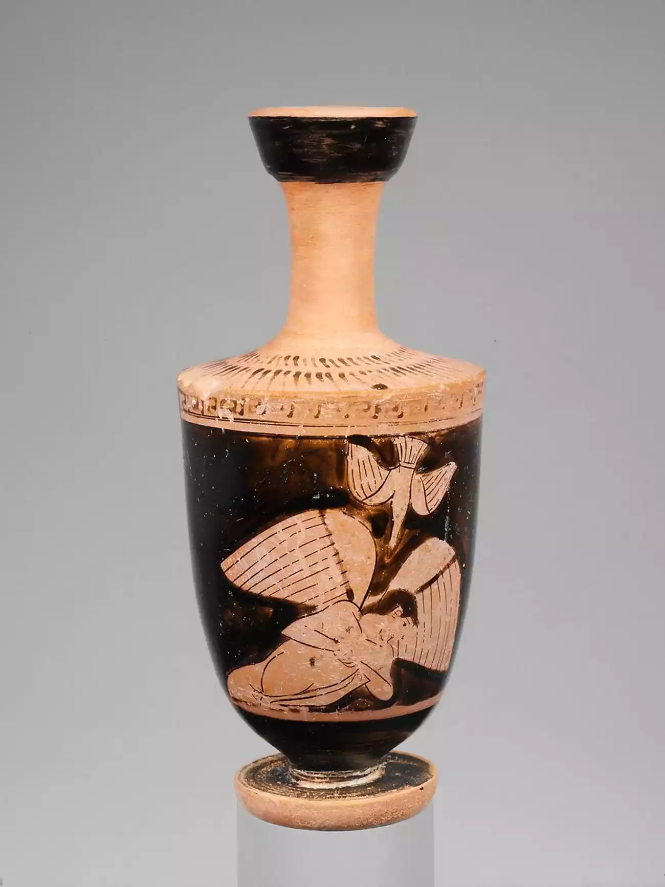 Attic Red-Figure Lekythos From The 5Th Century Bc, Depicting A Winged Youth And A Bird.