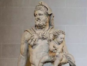 हरक्यूलिस और उनके पुत्र टेलेफोस का प्रतिमा, हरक्लाइड्स का पूर्वज। रोमन प्रति, लूव्र संग्रहालय।