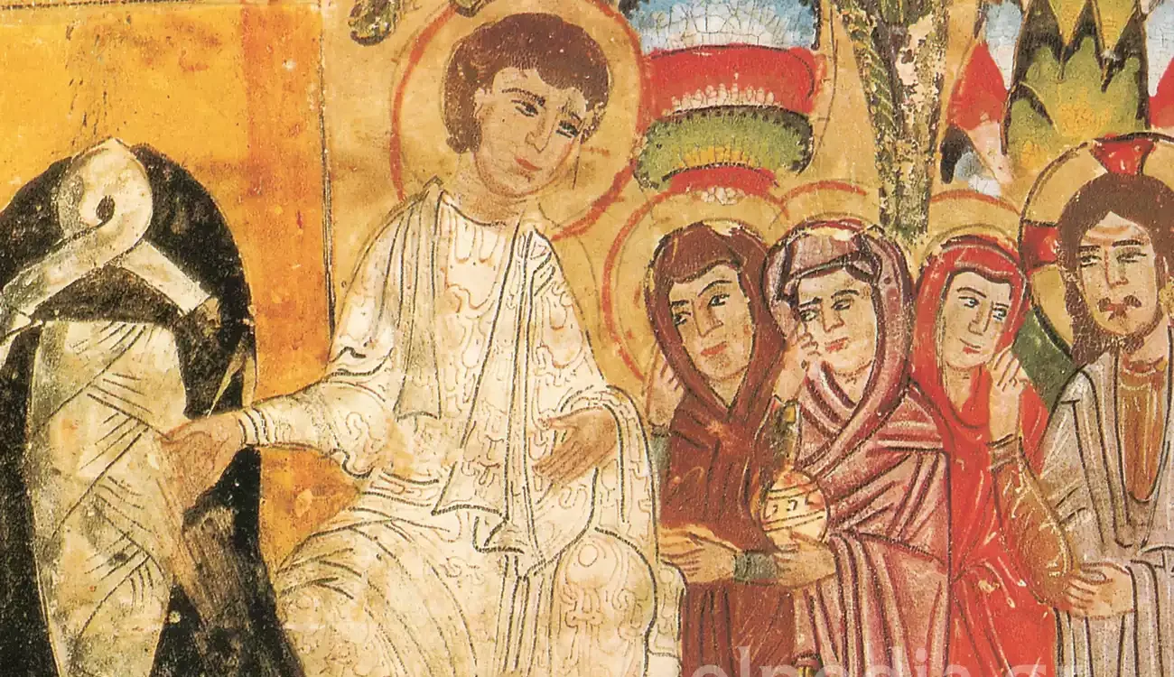 The Myrrhbearers With Spices At Christ'S Tomb, Syriac Gospel Manuscript, Detail Of The Left Panel.