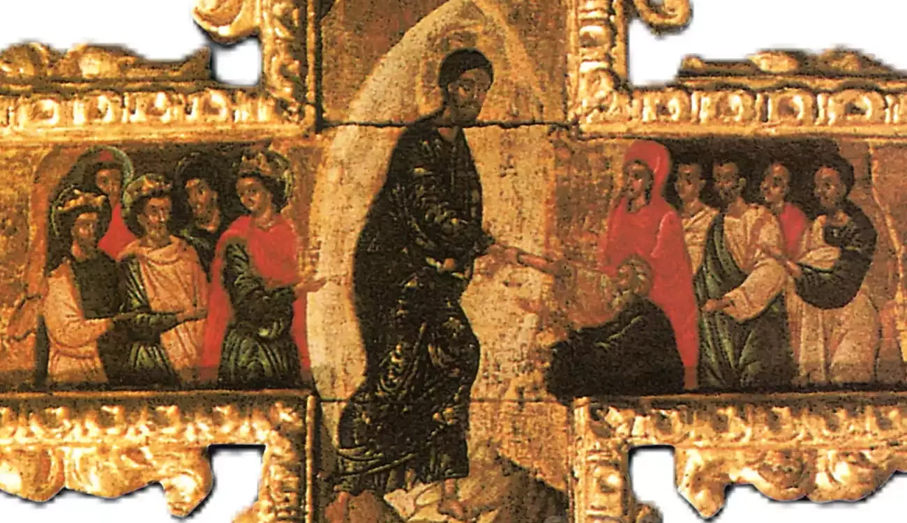 Figuras De Santos, Probablemente Evangelistas, Representadas En Los Brazos Horizontales De La Cruz Véneto-Cretense.