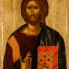 Il Pantocratore Di Akotantos In Composizione Completa, Con Il Fondo Aureo, I Monogrammi Ic Xc E Il Caratteristico Gesto Di Benedizione Che Definisce Il Tipo Iconografico.