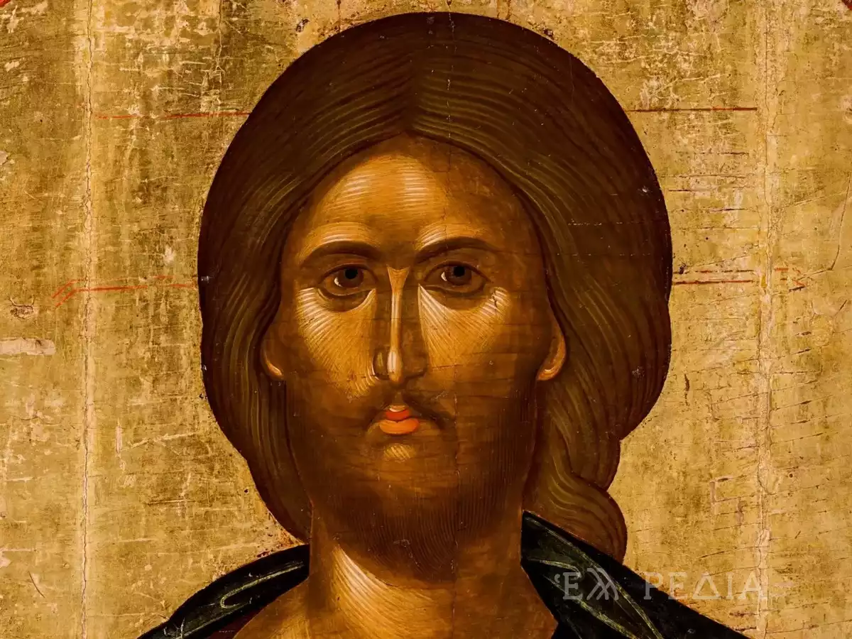 The Pantocrator Of Akotantos: Cretan Art 8 Detail Of The Face In The Pantocrator Of Akotantos With An Intense Gaze And Fine Linear Texture.