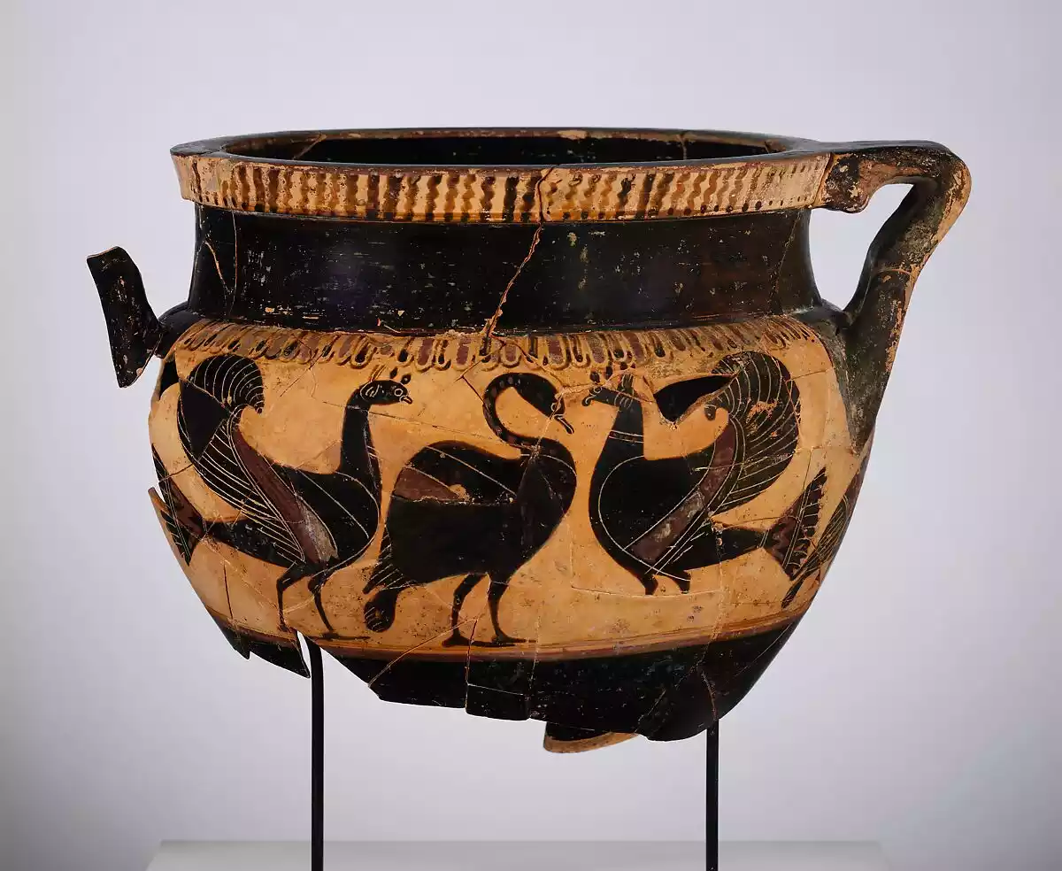 Terracotta Vessel Depicting A Swan And Griffin, With Rare Handles.
