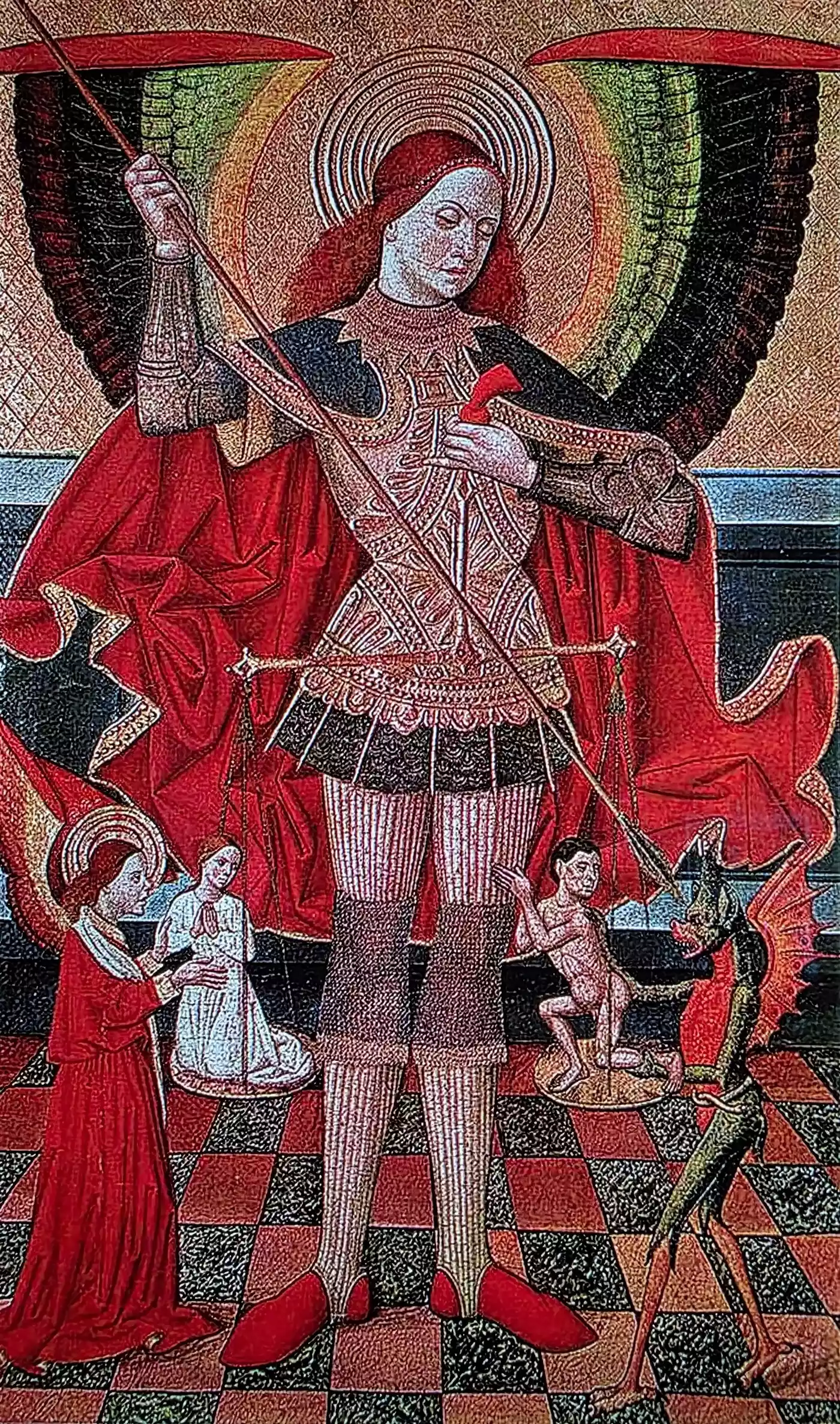 आर्कएंजेल माइकल न्याय के तराजू को पकड़े हुए, अरागोनियन पेंटिंग, 1490। जुआन डे ला अबादिया (1490)