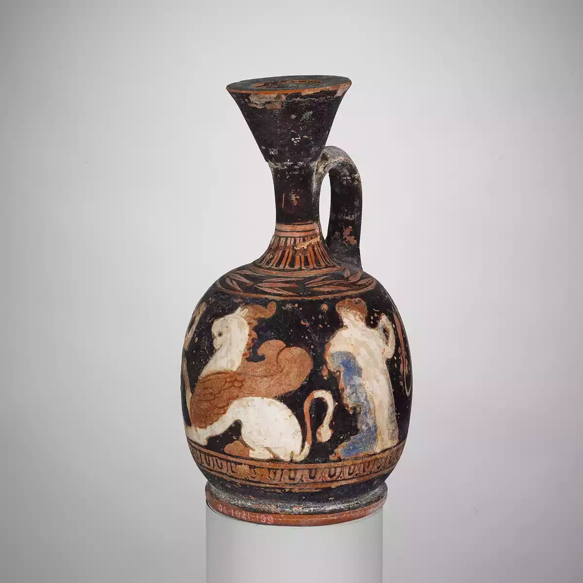 Decorative Lekythos With Red Figures And Griffin, A Work Of Attic Pottery.