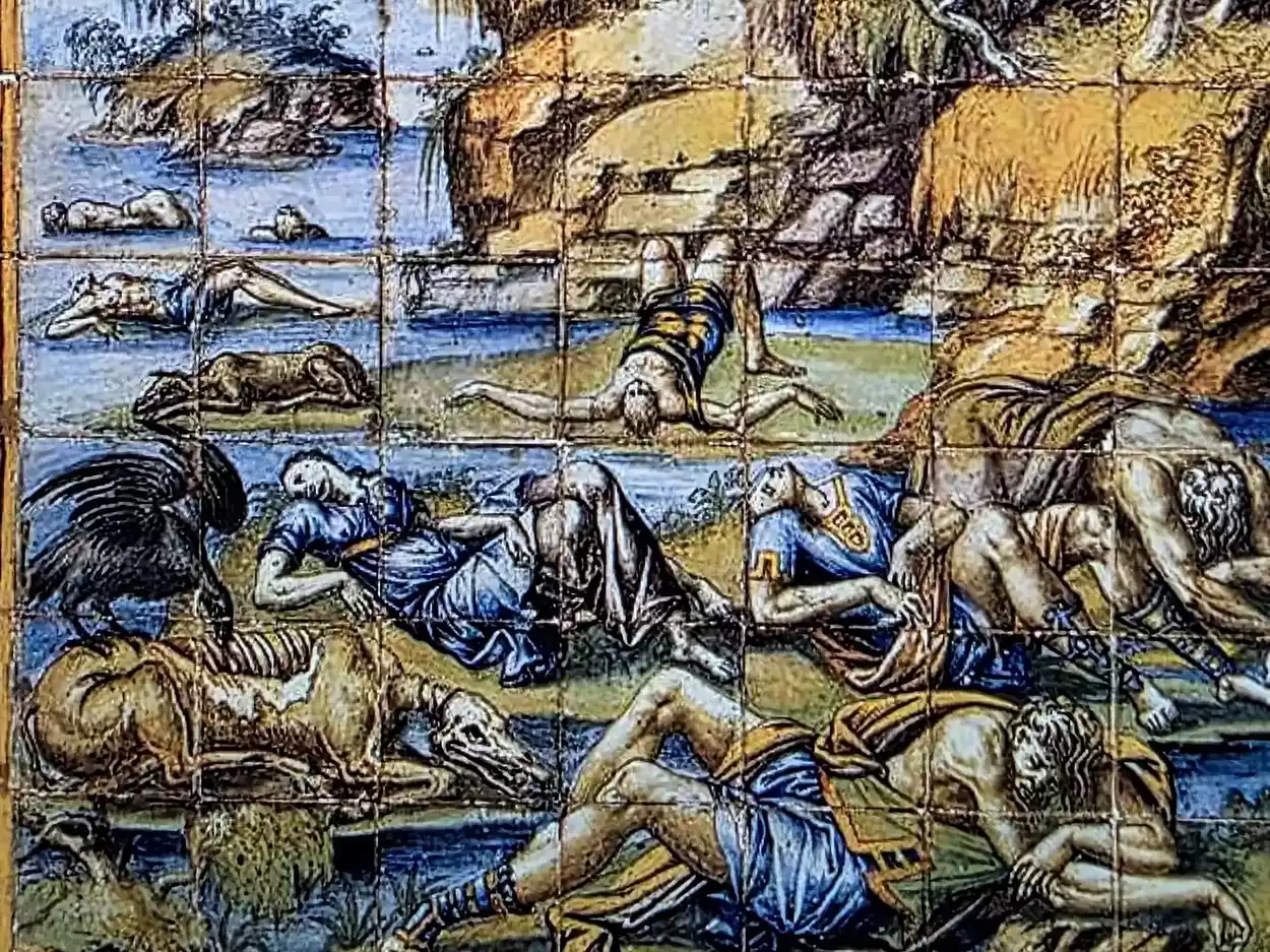 मानव संघर्ष का दृश्य, Masséot Abaquesne की बाढ़ की कुम्हार की कहानी