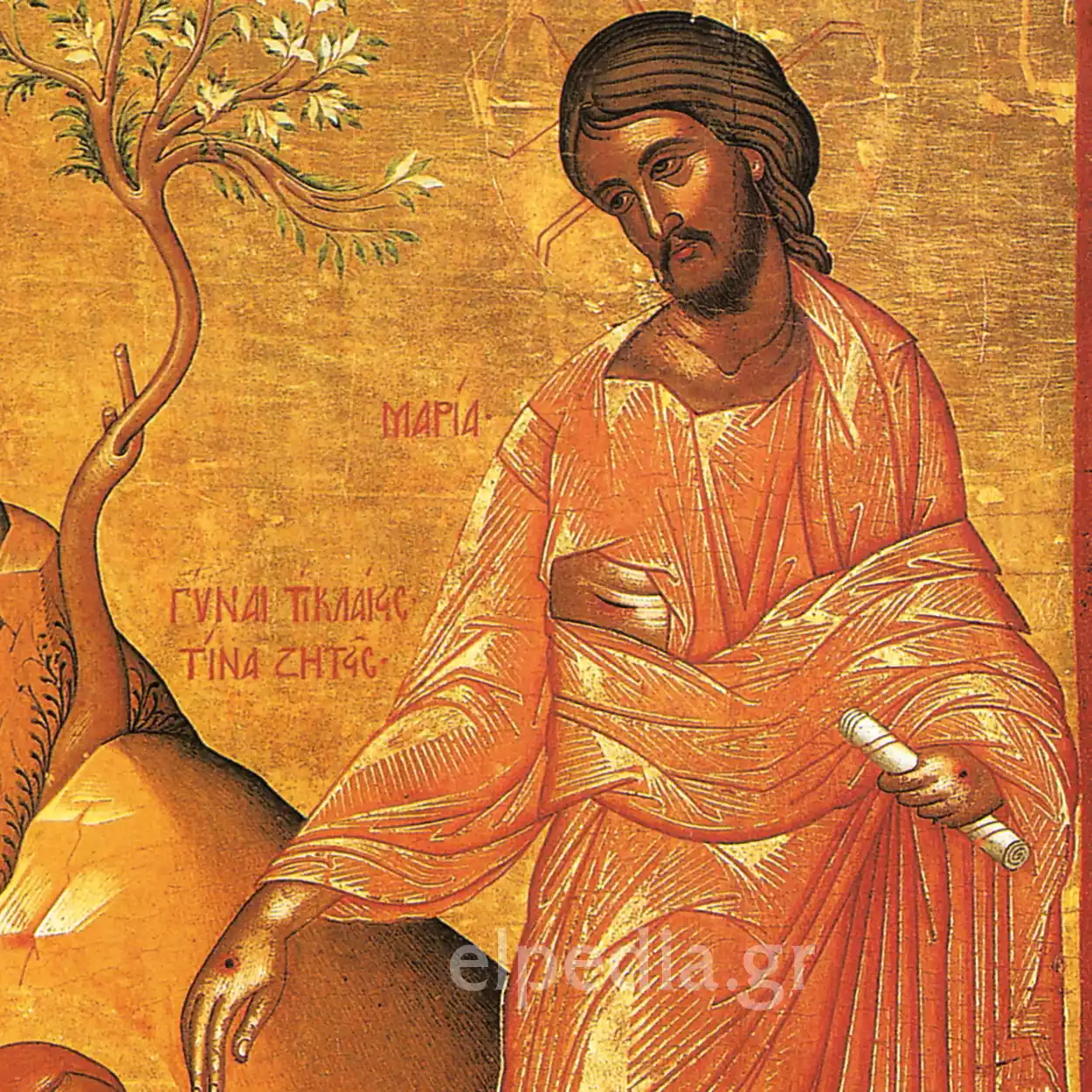 Primer Plano Del Rostro Sereno Y El Torso De Cristo En El Icono Cretense Del Siglo Xvi.