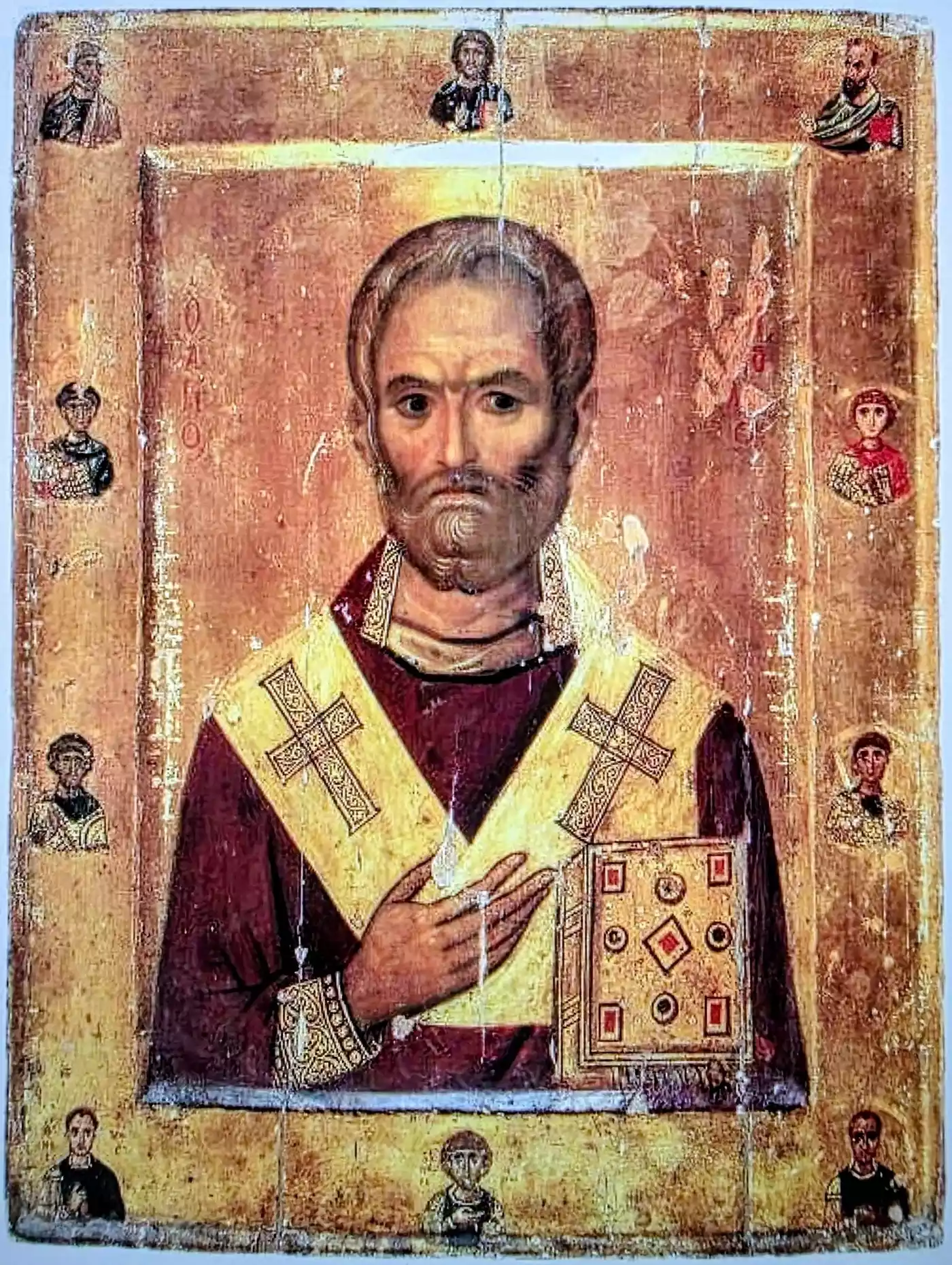 Imaginea Sfântului Nicolae Sinai Cu Aur Și Veșminte Episcopale Din Secolul Al Xi-Lea