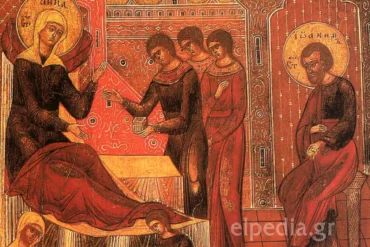 Η Γέννηση Της Παρθένου Μαρίας Στη Βυζαντινή Εικονογραφία 20 Ρωσική Βυζαντινή Εικόνα Γέννησης Παρθένου Μαρίας Από Τον 19Ο Αιώνα Με Κόκκινα Χρώματα