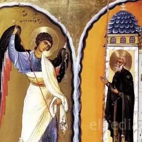 Saint Archippus In A Posture Of Prayer Before The Temple, In The Byzantine Icon &Quot;The Miracle At Chonae.&Quot;