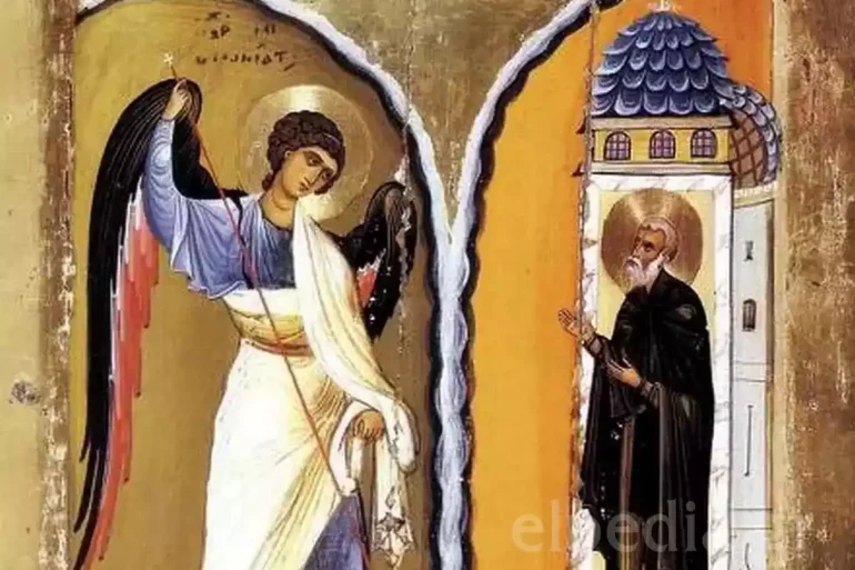 Saint Archippus In A Posture Of Prayer Before The Temple, In The Byzantine Icon &Quot;The Miracle At Chonae.&Quot;