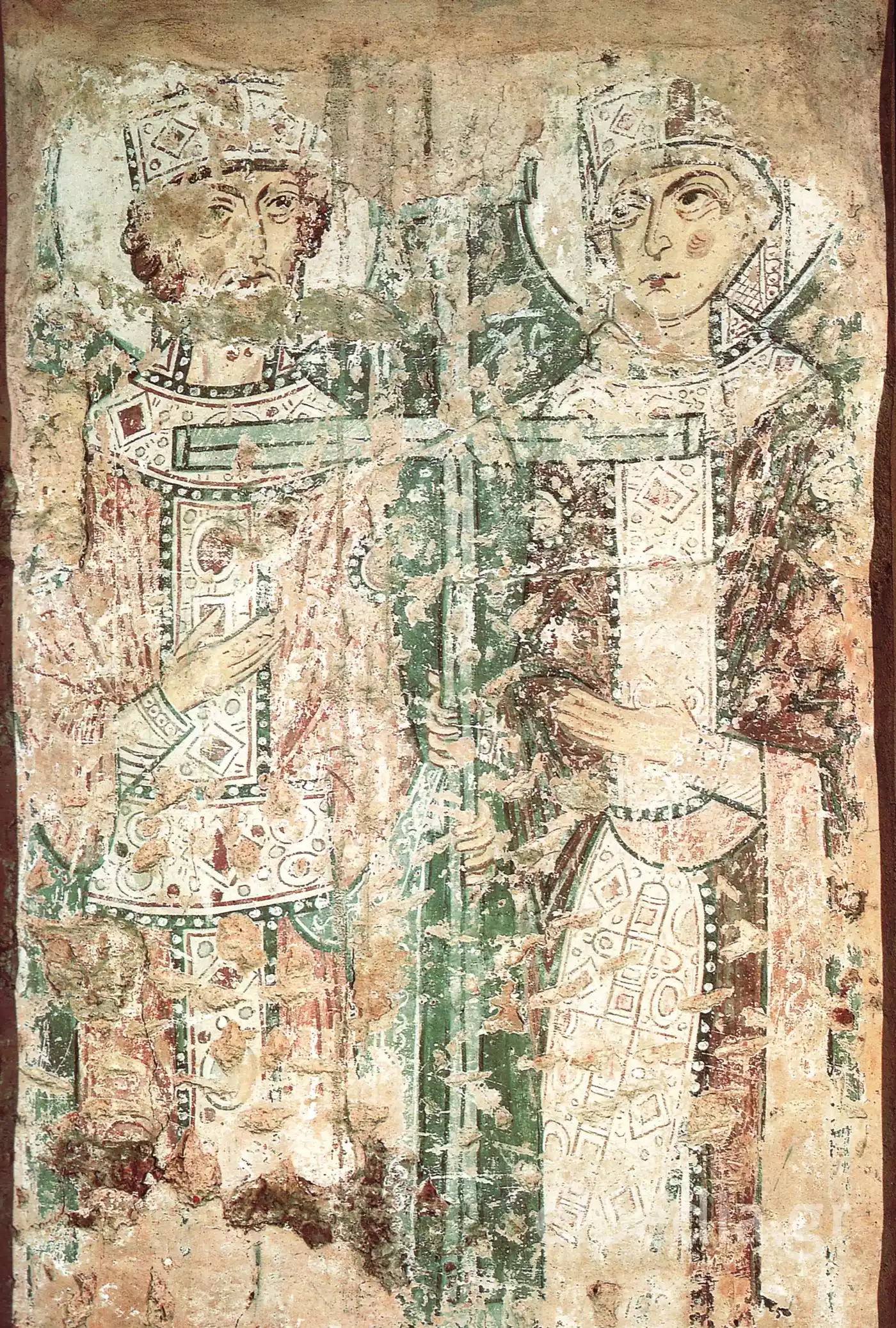 Fresko Aus Dem 12. Jahrhundert Mit Dem Großen Konstantin Und Der Heiligen Helena In Der Hagia Sophia Von Nowgorod.