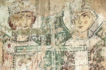 Λεπτομέρεια Του Προσώπου Του Αυτοκράτορα Κωνσταντίνου Με Το Στέμμα, Από Την Τοιχογραφία Του Νόβγκοροντ.