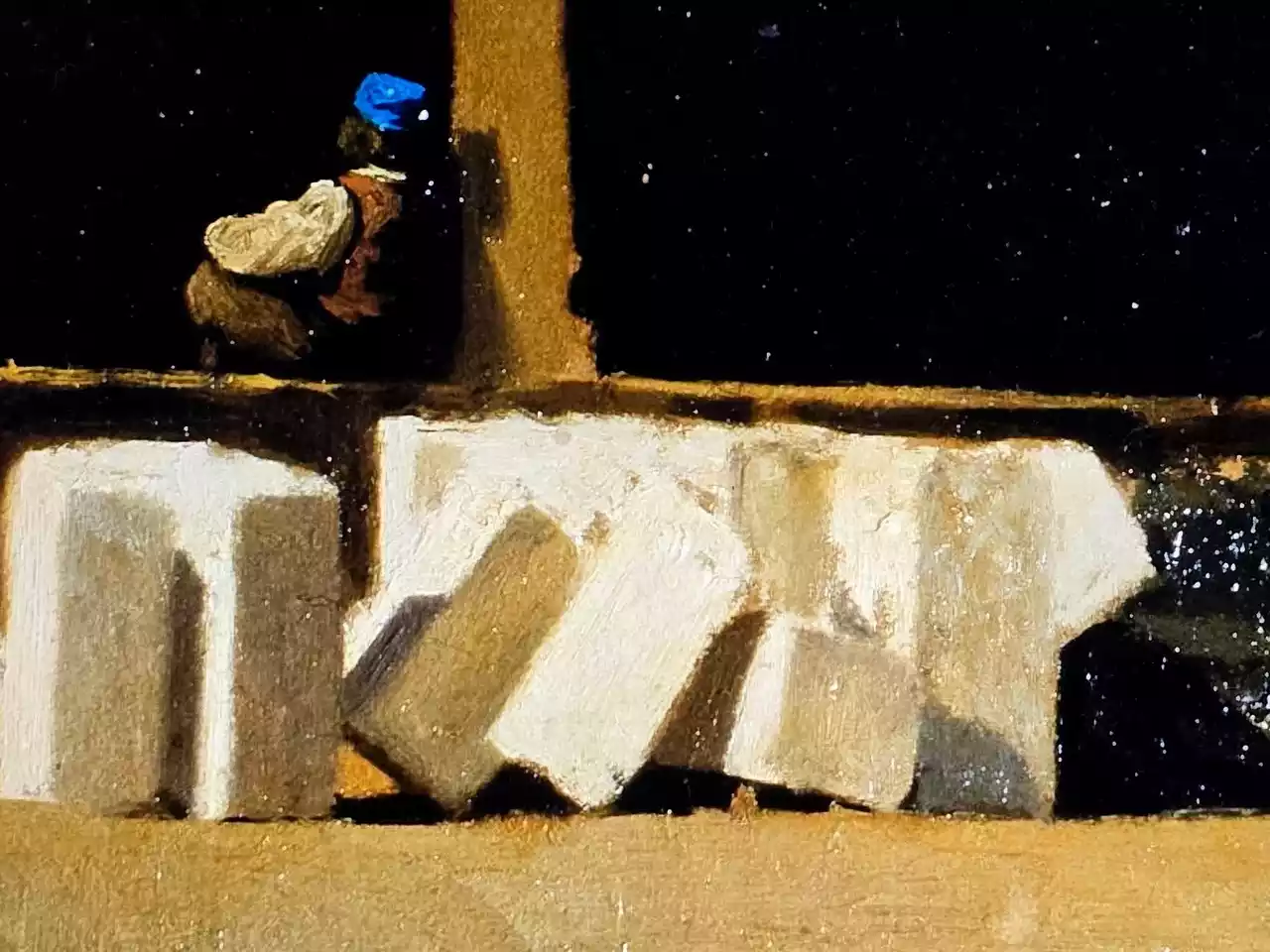 Detail: Die Einsame Figur Mit Der Blauen Mütze Im Schatten, Ein Werk Von Giuseppe Abbati