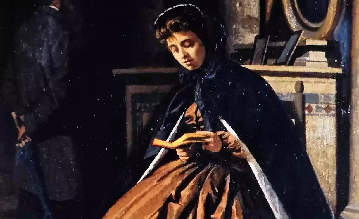 Close-Up Of The Woman'S Face Reading The Prayer Book In Abbati'S Painting.
