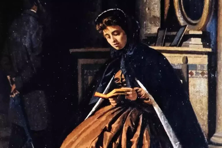 Close-Up Of The Woman'S Face Reading The Prayer Book In Abbati'S Painting.
