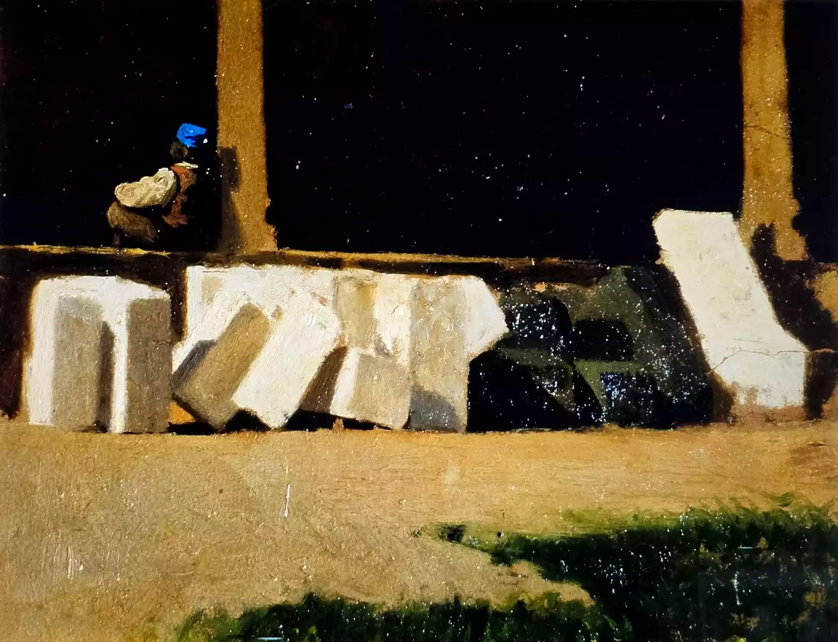 Das Gesamte Gemälde &Quot;Der Kreuzgang Von Santa Croce&Quot; Von Giuseppe Abbati, Mit Starker Licht-Schatten-Kontrast.