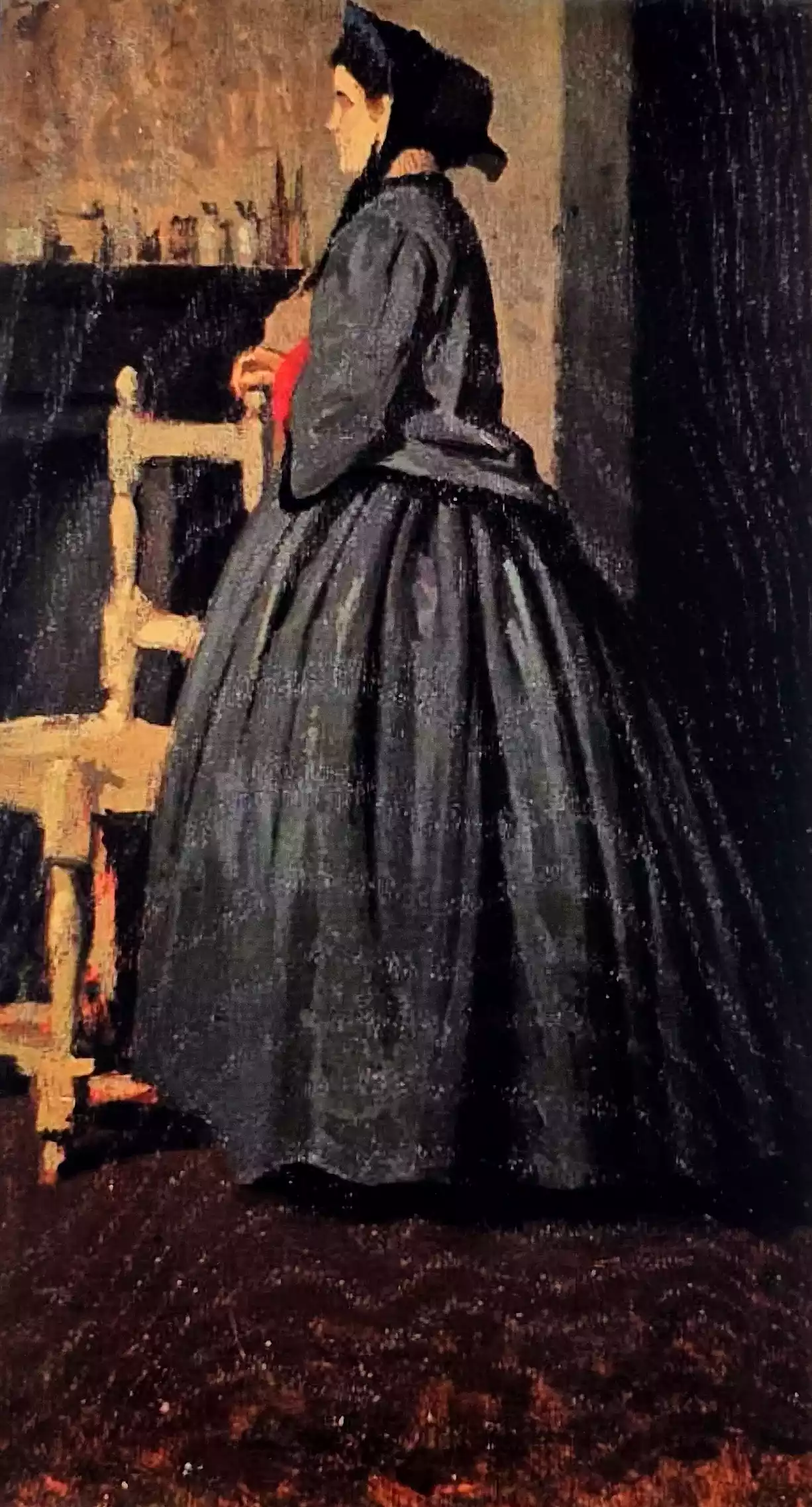 イタリアの画家ジュゼッペ・アバッティによる「女性の肖像」（1865-66）の全体像。