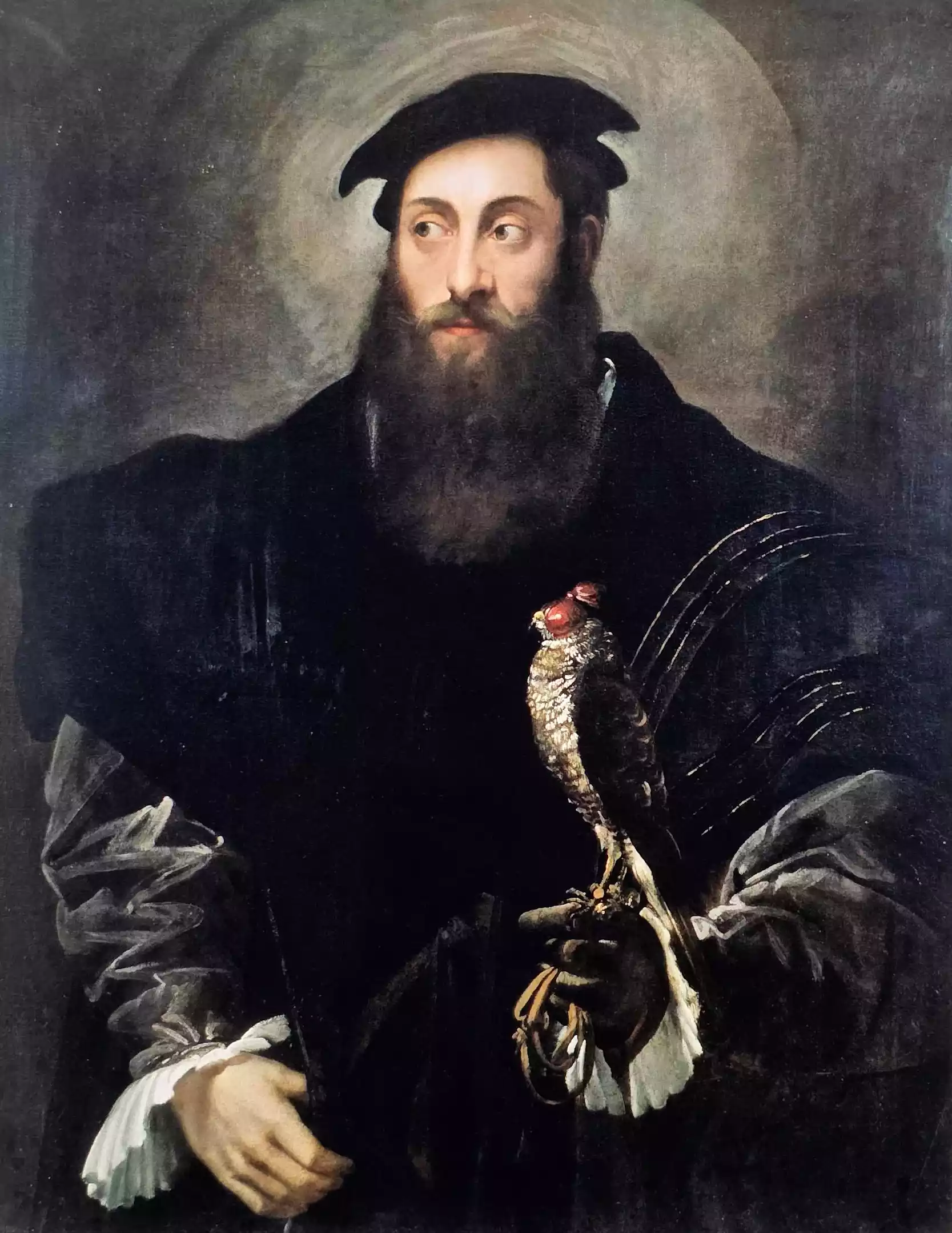 全身肖像 男性与猎鹰 (1548-50) 意大利画家Niccolo Dell Abbate创作