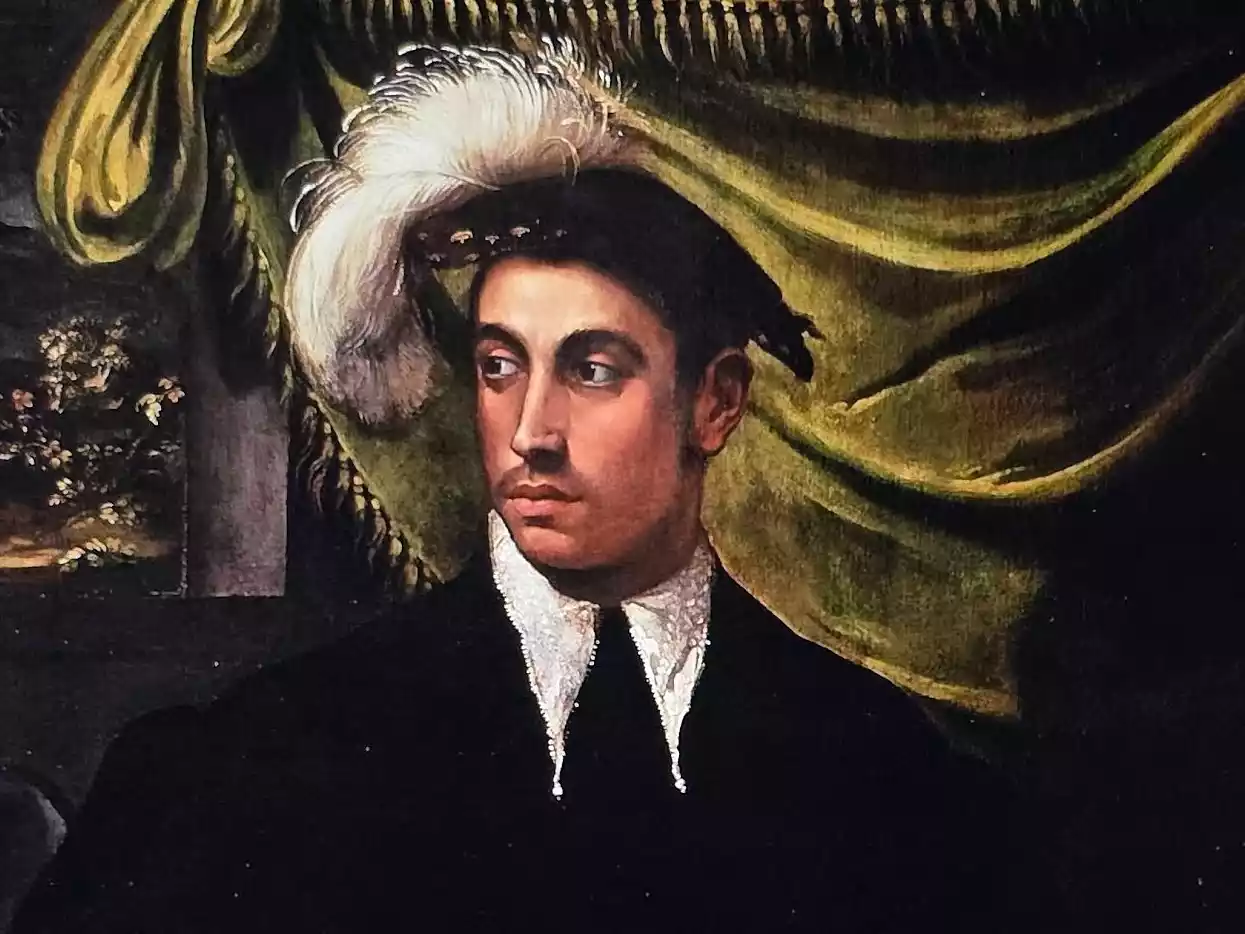 侧目男士的面容，来自Niccolò Dell’ Abbate的画作