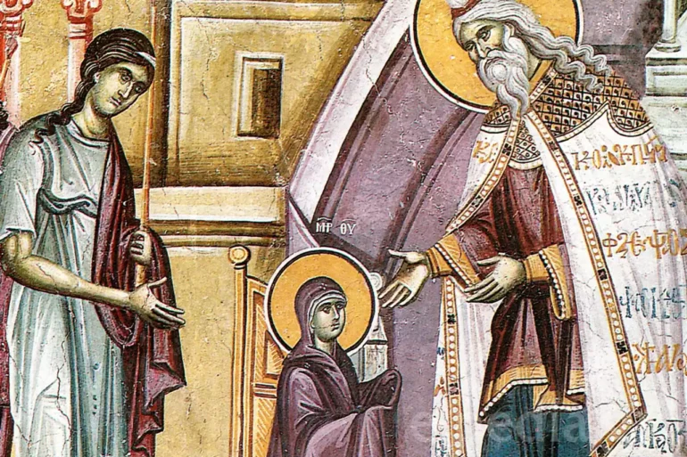 Η Μορφή Της Μικρής Παναγίας Με Ώριμο Και Σοβαρό Βλέμμα, Μπροστά Στον Ζαχαρία