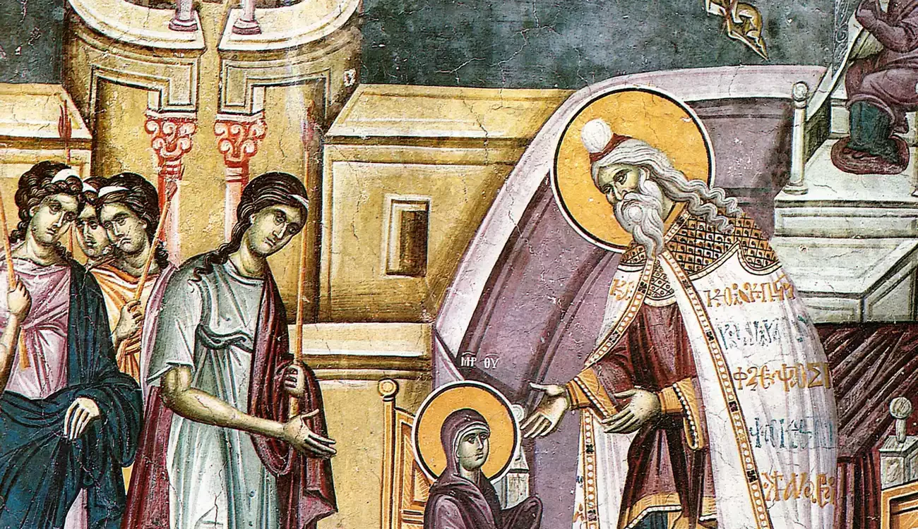 Η Είσοδος Της Θεοτόκου Στον Ναό, Παλαιολόγεια Τοιχογραφία Στη Μονή Στουντένιτσας