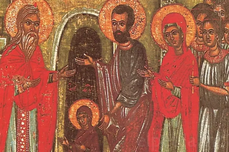 Detail Über Die Eltern Joachim Und Anna Im Bild Der Einführung Der Theotokos, 14. Jahrhundert.