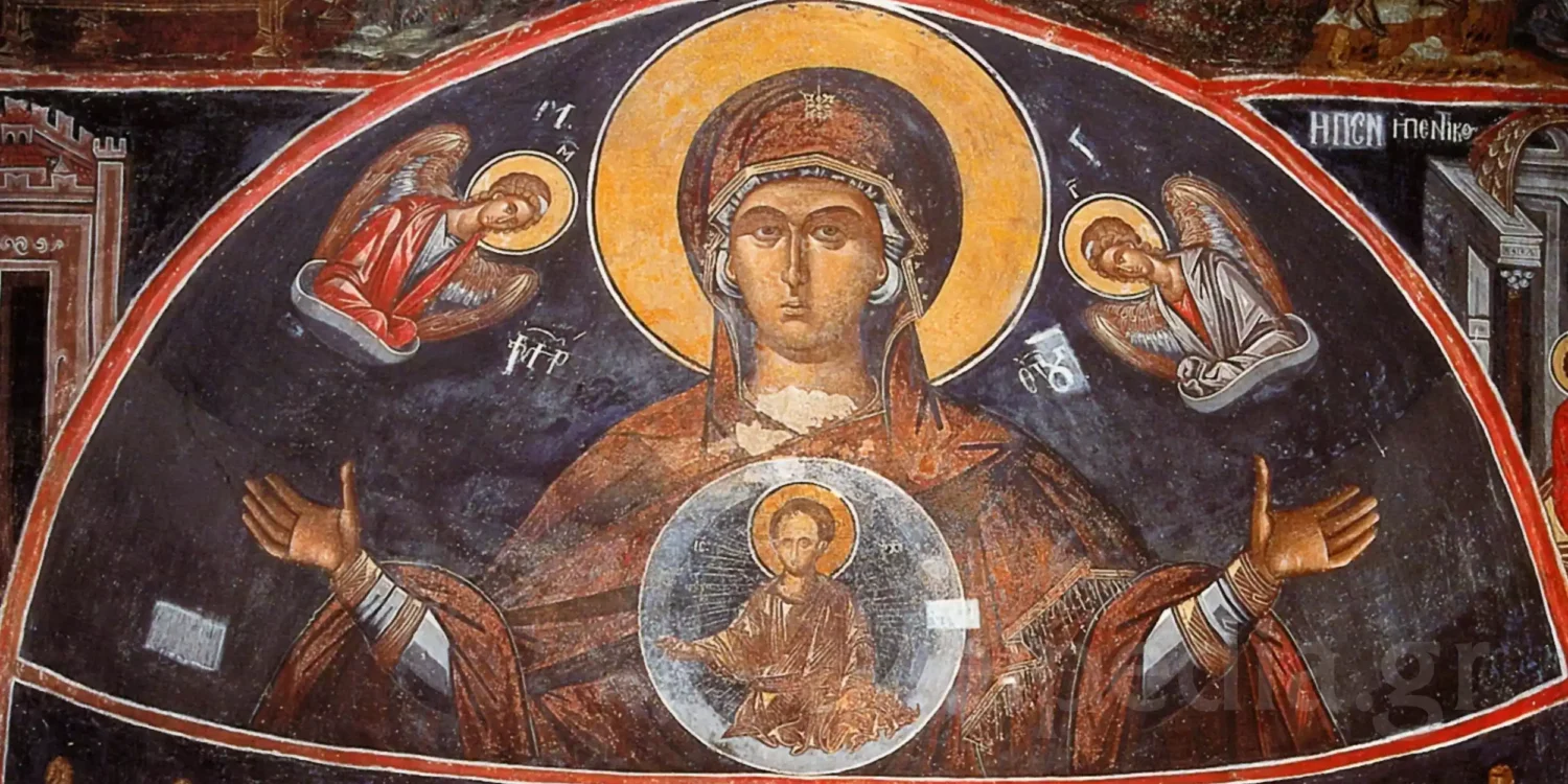 Detail Of The Theotokos Blachernitissa From The Monumental Frescoes Of The Philanthropinon Monastery.