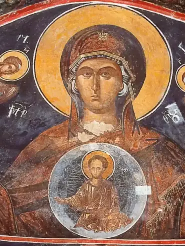 The Platytera Of The Heavens And Christ Logos Fresco At Philanthropinon Monastery