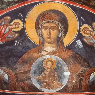 The Platytera Of The Heavens And Christ Logos Fresco At Philanthropinon Monastery
