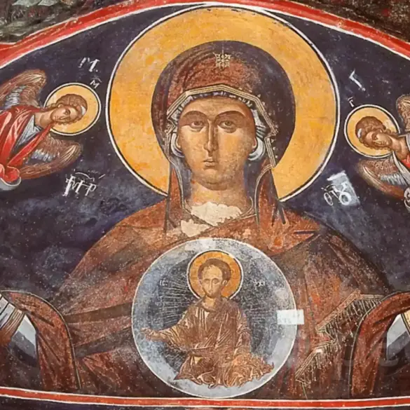 The Platytera Of The Heavens And Christ Logos Fresco At Philanthropinon Monastery