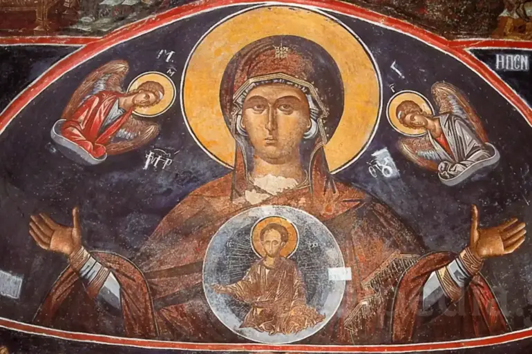 The Platytera Of The Heavens And Christ Logos Fresco At Philanthropinon Monastery