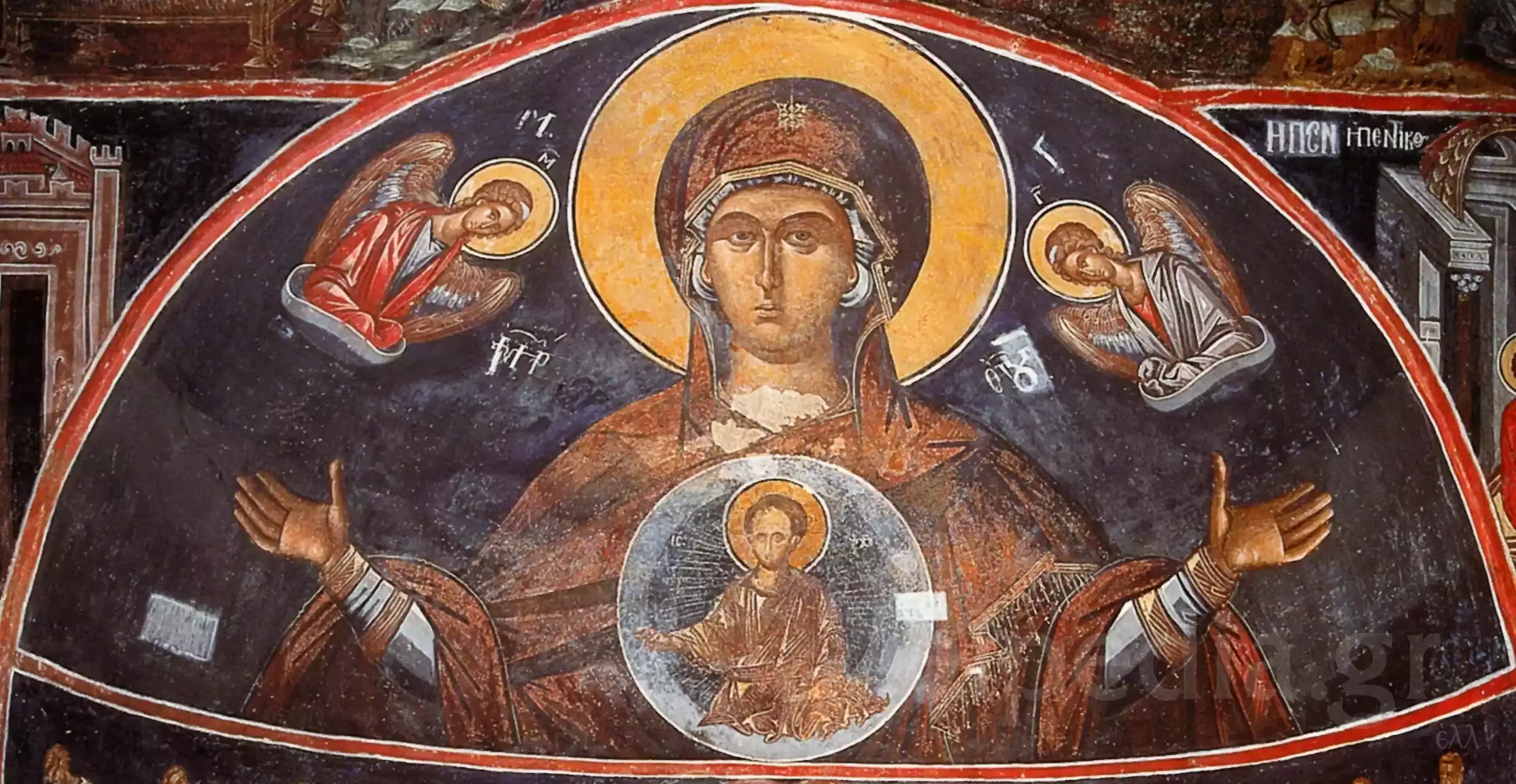 The Platytera Of The Heavens And Christ Logos Fresco At Philanthropinon Monastery