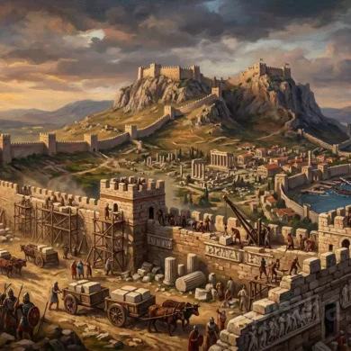 Ερείπια Από Τα Αρχαία Τείχη Της Κορίνθου Που Ανοικοδομήθηκαν Από Τον Ιουστινιανό Τον 6Ο Αιώνα.