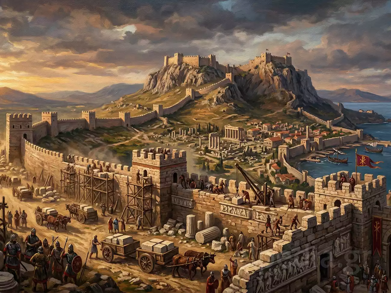 Η Αναβάθμιση Των Τειχών Της Κορίνθου Από Τον Ιουστινιανό (552 Μ.χ.) 14 Ερείπια Από Τα Αρχαία Τείχη Της Κορίνθου Που Ανοικοδομήθηκαν Από Τον Ιουστινιανό Τον 6Ο Αιώνα.