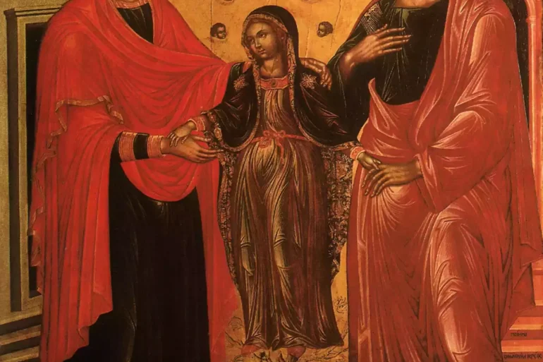 L'Icona Albero Di Iesse Di Emmanuele Tzane Con Fondo Oro E La Sacra Famiglia