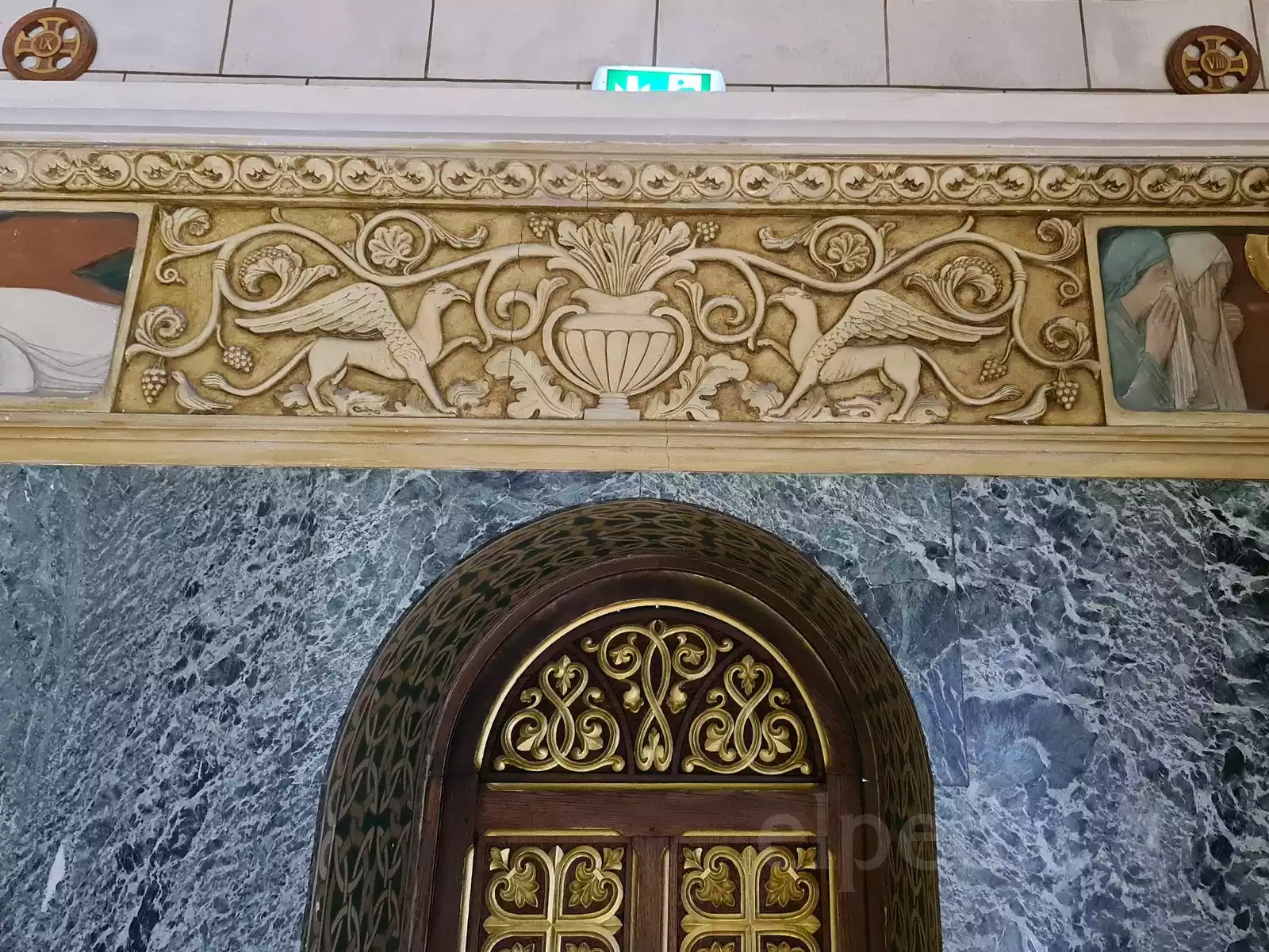 The Mosaic Of Nice In The Panagia Of The Harbours 12 Griffins In A Frieze Above A Wooden Door In The Church With The Mosaic Of Nice