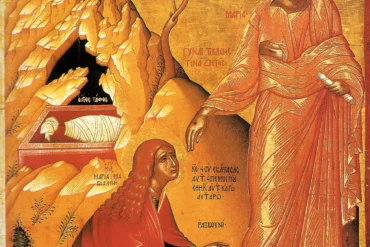 Composizione Completa Dell'Icona Cretese Noli Me Tangere Con Il Sepolcro Vuoto