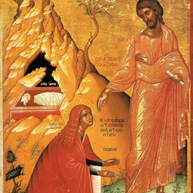 Composizione Completa Dell'Icona Cretese Noli Me Tangere Con Il Sepolcro Vuoto