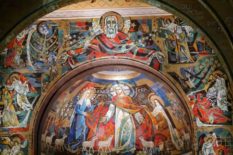 Mosaic Of Lisieux, Christ As The Good Shepherd Between The Virgin Mary And Saint Thérèse