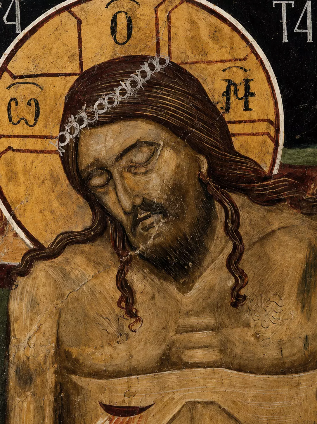 Akra Tapeinosis Detail Showing Christ’s Closed Eyes, Bowed Head And Cruciform Halo