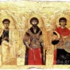 Architrave Del Templon: La Grande Deesis Del Xii Secolo 7 Architrave Bizantino Di Templon Del Xii Secolo Con I Santi Filippo, Teodoro E Demetrio Su Fondo Dorato