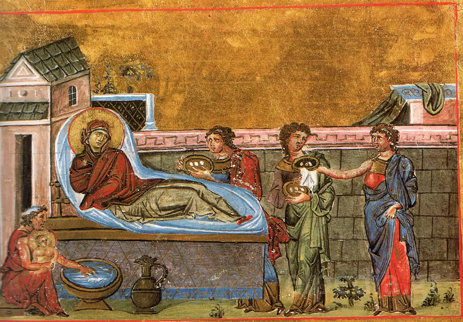 Birth Of The Mother Of God: Byzantine Miniature In The Menologion Of Basil Ii With Saint Anna