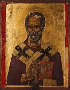 Byzantine Icon Of Saint Nicholas At Hilandar With Gospel Book And Gold Ground